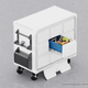 A rendering of a white electronic grocery cart with nine drawers.
